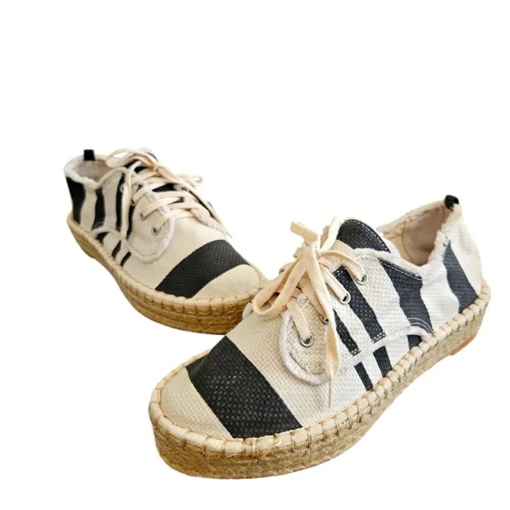 DV by Dolce Vita Roxie Black & Cream Platform Espadrille Sneakers Size 7.5